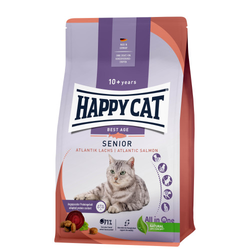 Happy Cat 1.3kg Best Age 10+ years ((SENIOR)) Atlanti Salmon 三文魚 高齡貓配方 貓乾糧 1.3公斤 (70611)